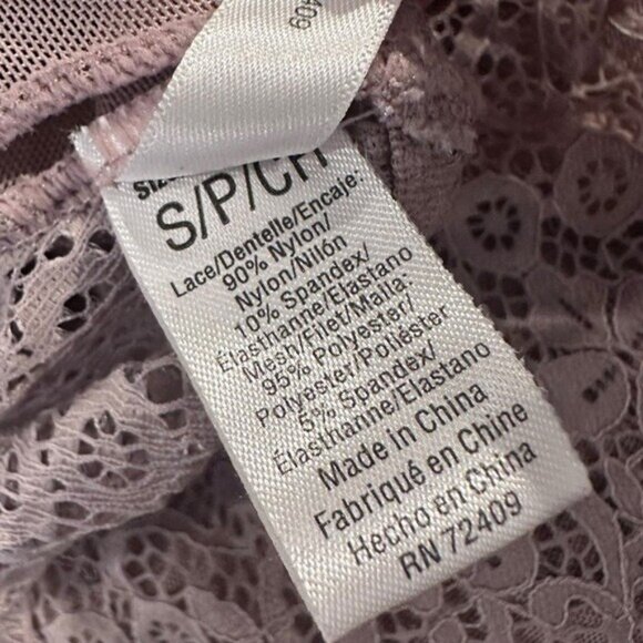 Sophie B Women's S Lace Mesh Bodysuit Cap Sleeve Mauve 307427 V Neck Open Back - Picture 7 of 8